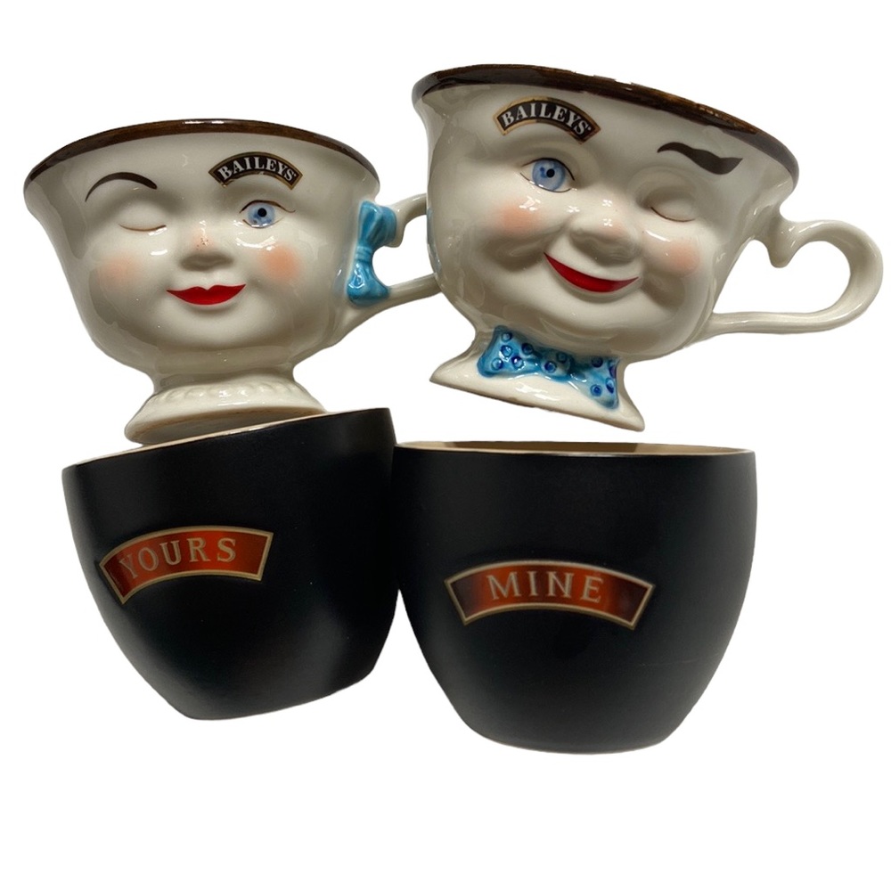 Set of 4 Bailey’s Irish Cream Cups Including Vintage Mrs and Mr Winking Smiling